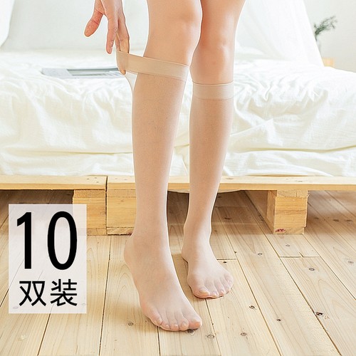中筒丝袜女夏季超薄款性感防勾丝半截黑肉色长筒小腿袜子塑形高筒
