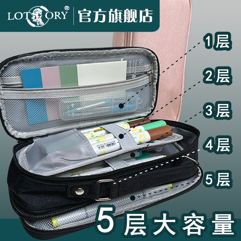 文具笔袋大容量可装新款简约纯色初高中生5层铅笔盒男女同款高颜值简约日系ins风文具盒女款网红帆布用品袋
