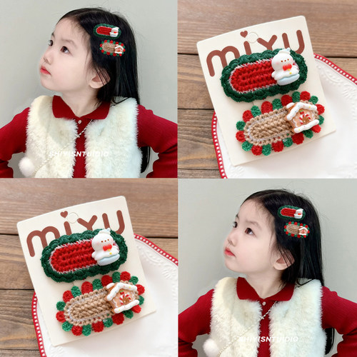 儿童红色圣诞针织发夹刘海BB夹