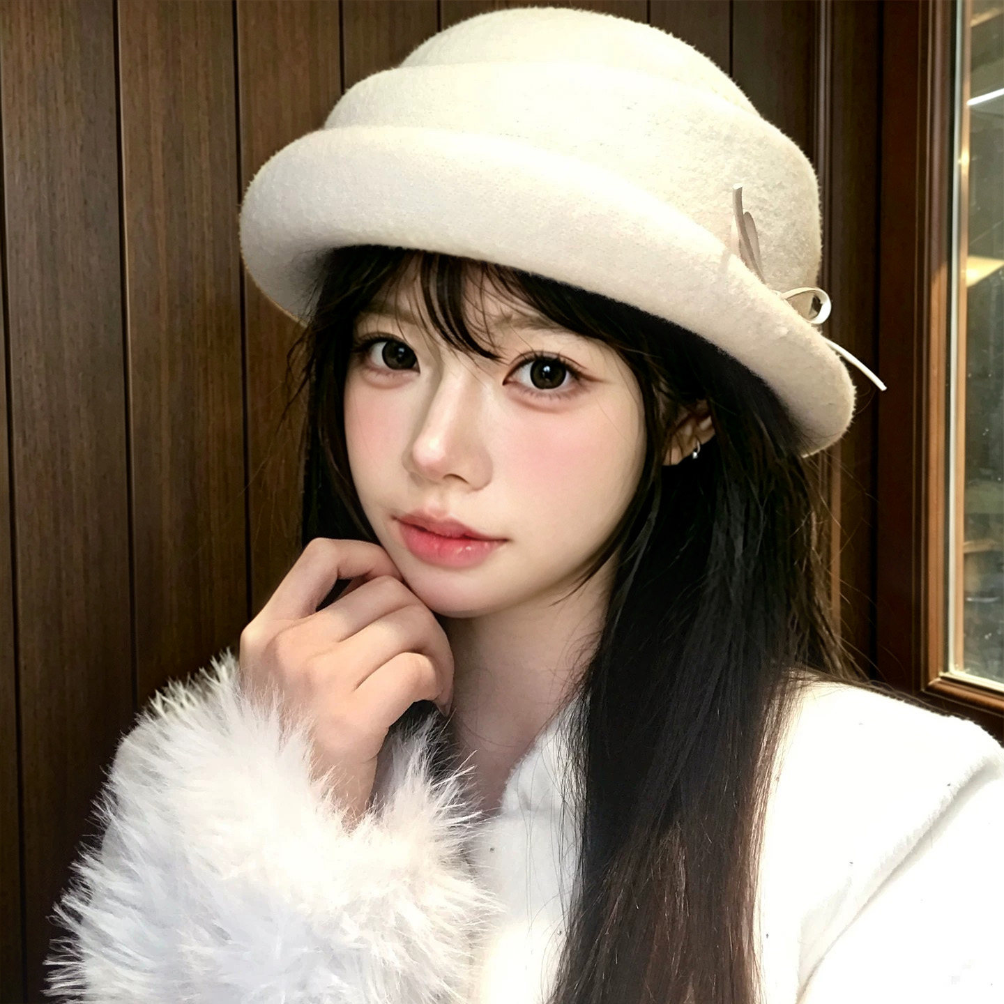 赫本风蝴蝶结千金帽子女秋冬高品质复古气质优雅礼帽显脸小渔夫帽
