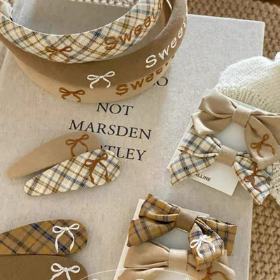 格纹刺绣布艺发夹发卡头饰