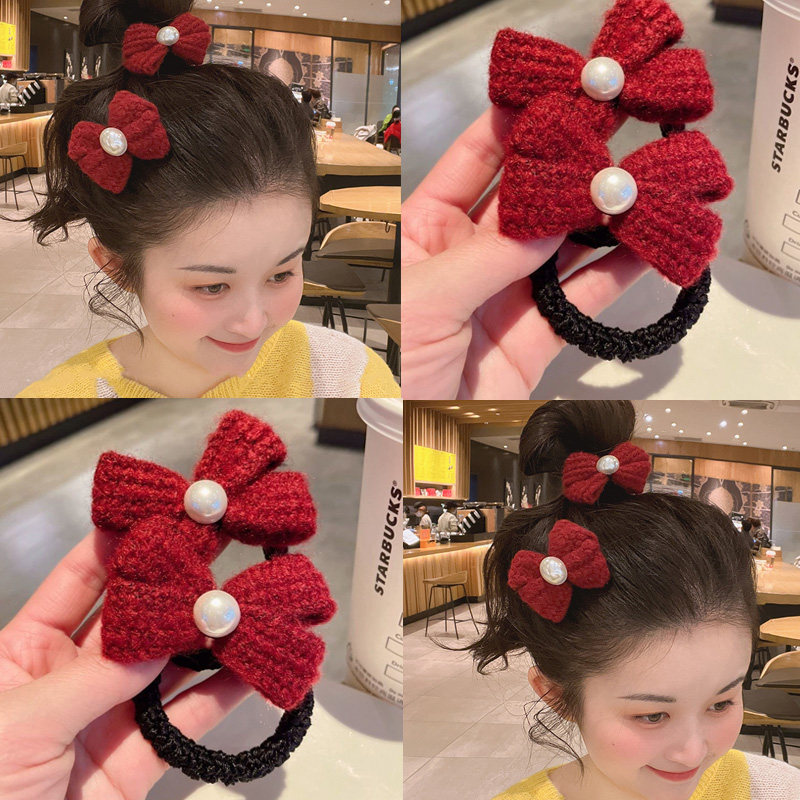 红色毛绒蝴蝶结发绳女秋冬季儿童新年发饰不伤发耐用珍珠头绳发圈,饰品/流行首饰/时尚饰品新,发饰,淘宝优惠券,粉丝福利购,淘宝优惠卷