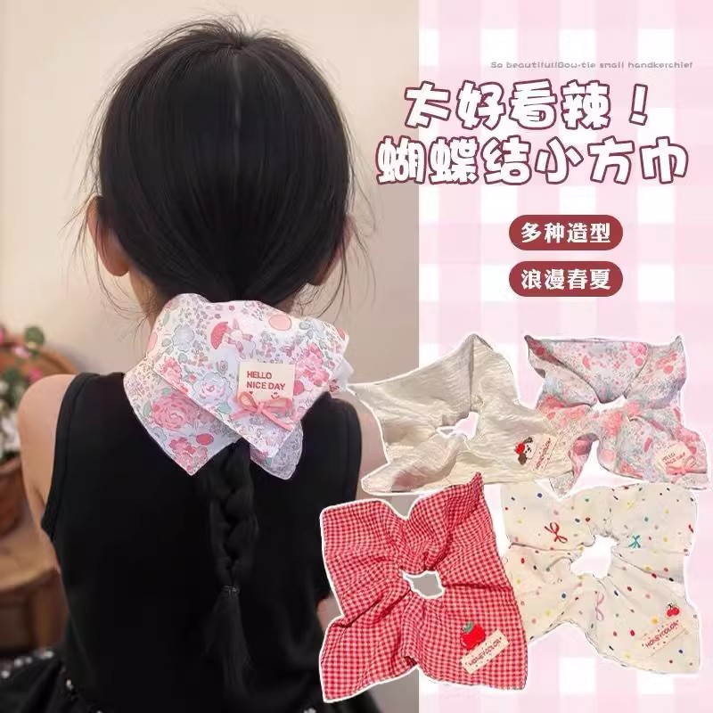 儿童碎花蝴蝶结方巾大肠发圈