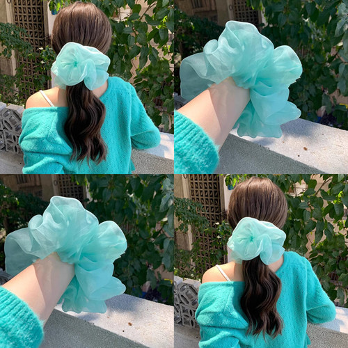 春夏湖绿色网纱大肠发圈女