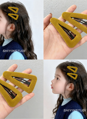 儿童黄色丝绒水滴bb夹秋冬新款小女孩发夹侧边刘海夹宝宝发卡头饰