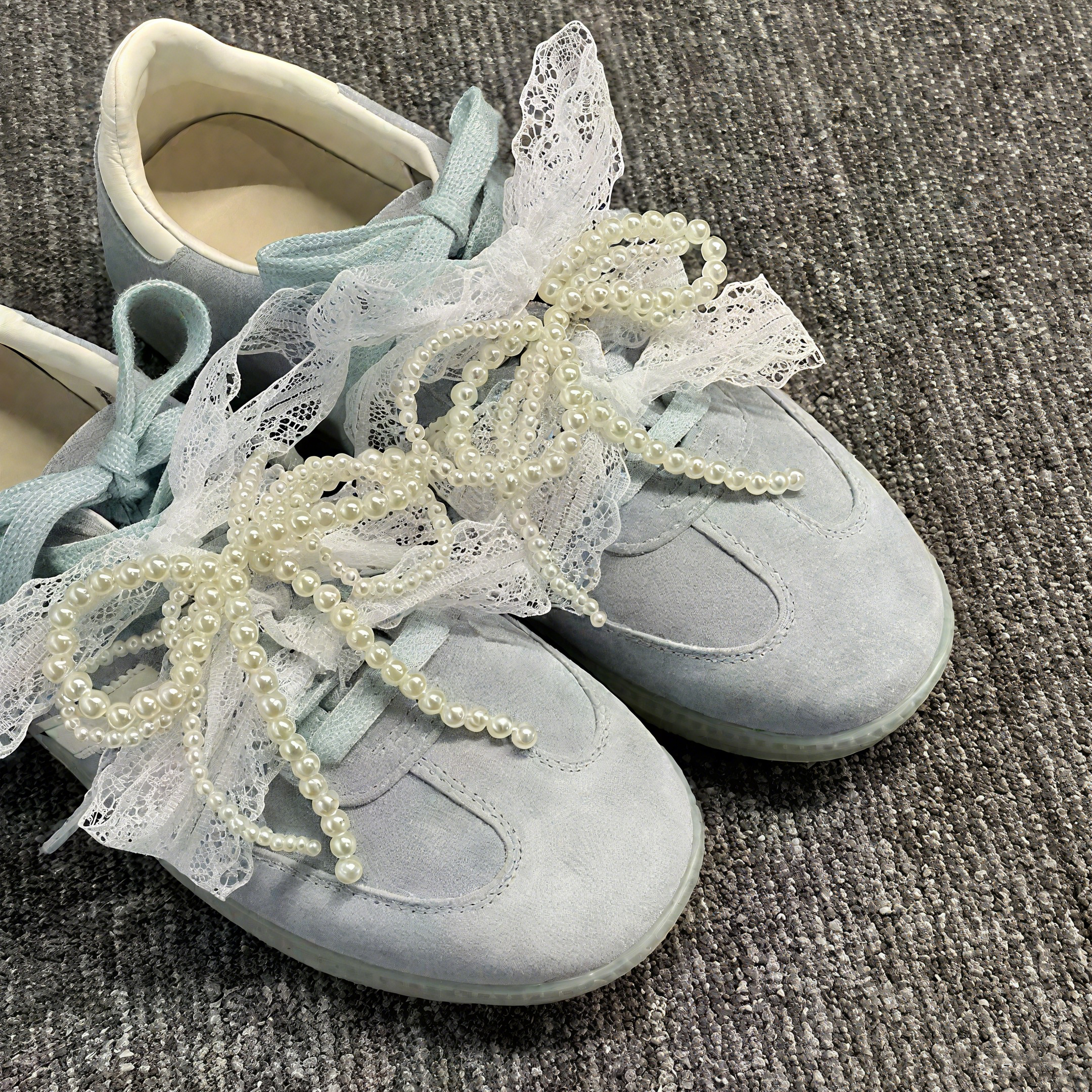 韩系蕾丝鞋带珍珠鞋扣男女款