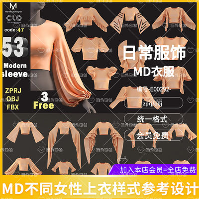 MD女性露肚装饰上衣参考CLO3D服装打版源文件3D模型素材obj