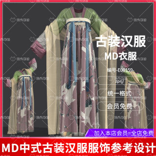 MD传统中式古装裙子女子传统汉服鞋子ZPRJ古风服装打版源文件dxf