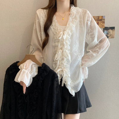 实拍韩系大码胖MM2026春季新款重工刺绣仙气飘飘长袖系带开衫上衣
