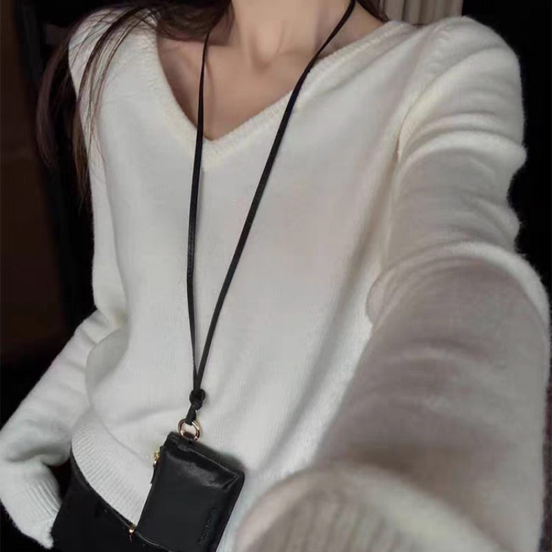 极简100羊毛衫女V领套头毛衣毛针织衫