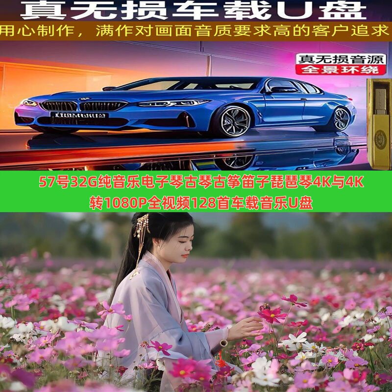 57号32G纯音乐电子琴古琴古筝笛子琵琶琴4K与4K转1080P全视频音乐