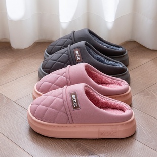 防水棉拖鞋女款秋冬季新款家居室内防滑情侣厚度保暖加绒毛拖男士