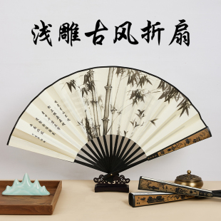 夏天竹扇汉服便携扇 绢布2025新款 折扇中国风夏季 10寸古风扇子男款