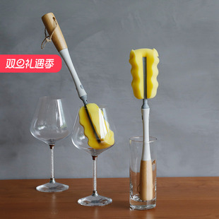艺之初楠竹长柄海绵杯刷厨房清洁刷洗杯子神器水杯清洗大号刷耐用