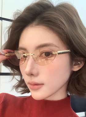 2026新款无框太阳镜女高级感辣妹y2k美式复古方圆脸猫眼时髦墨镜