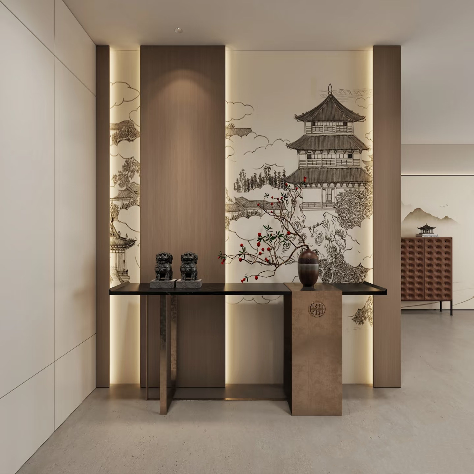 新中式实木玄关台靠墙