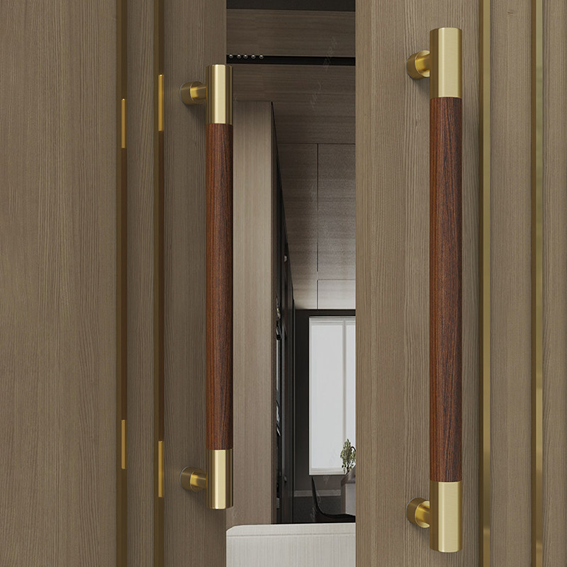 黑胡桃木不锈钢大拉手实木玻璃门把手黄铜中式酒店会议室大门把手