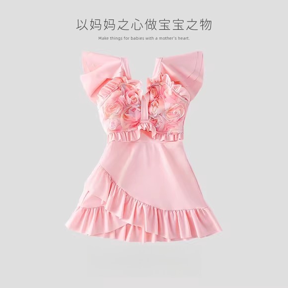 儿童泳衣女童2025新款中大童女孩连体裙游泳公主温泉洋气时髦泳装