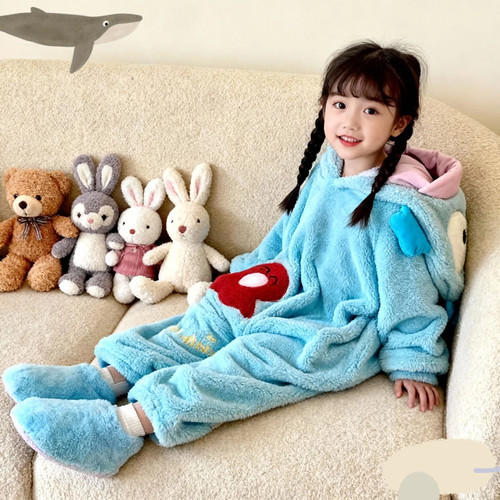 小丑鱼连体睡衣小孩可爱卡通秋冬季加厚保暖儿童超火珊瑚绒睡袍