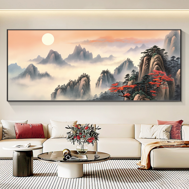 旭日东升客厅装饰画日出东方沙发背景墙靠山挂画寓意卧室床头壁画