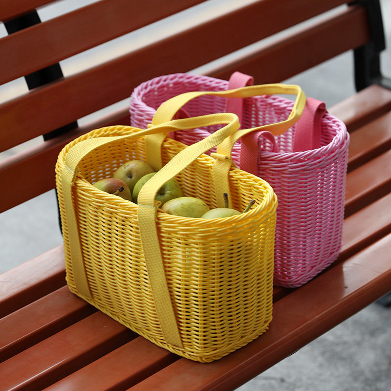 彷藤编购物篮手提 塑料编大容量买 菜篮野餐道具菜篮子 户外水果,收纳整理,购物篮,淘宝优惠券,粉丝福利购,淘宝优惠卷