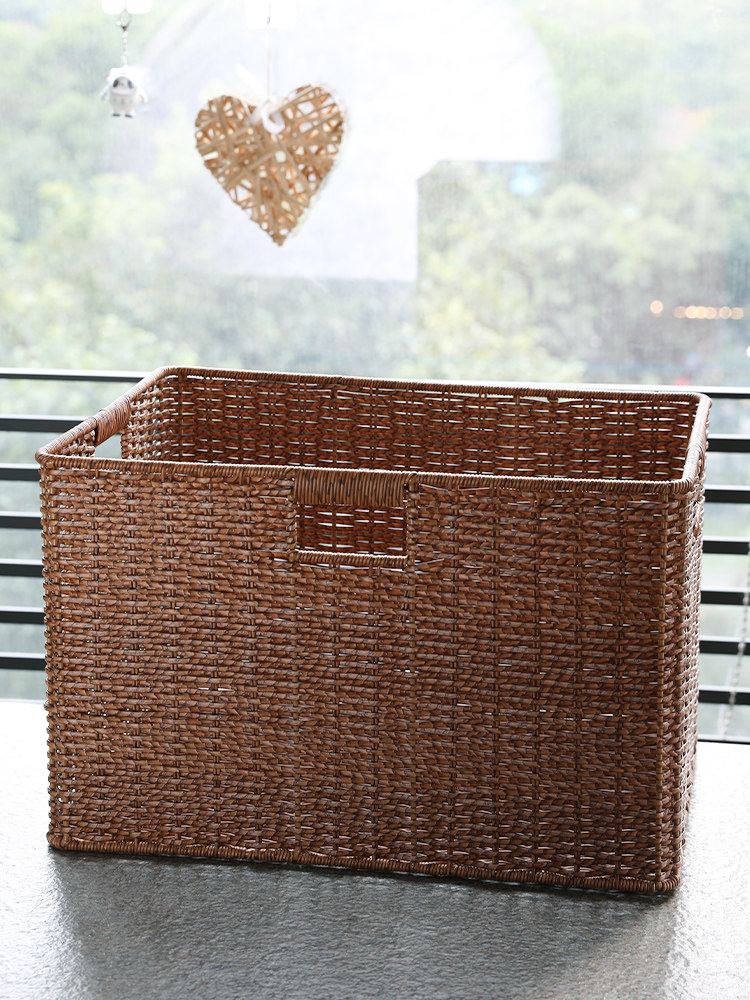 桂味源电视柜置物筐方形 彷藤编织架子收纳筐 橱柜内置收纳篮北欧