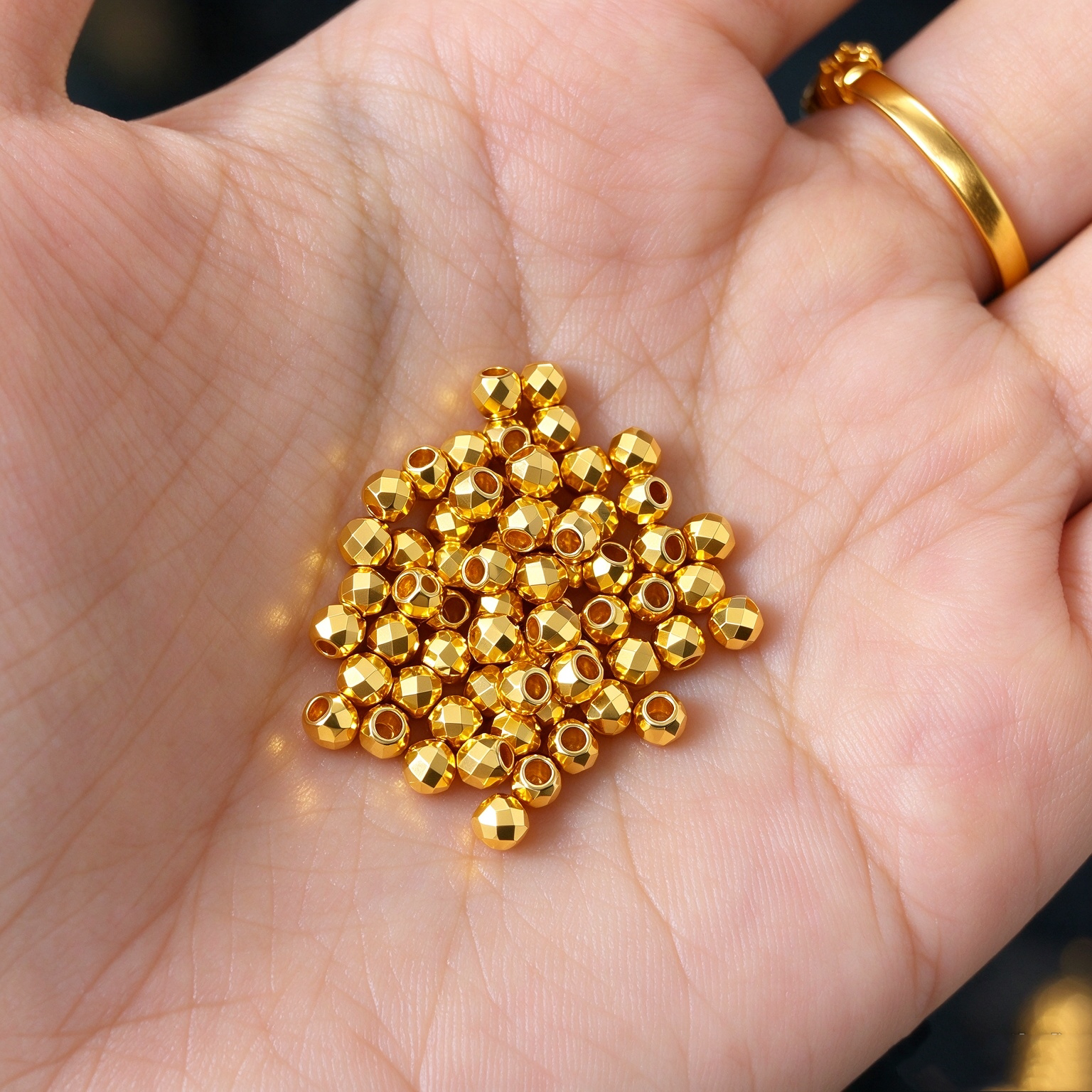 凤彩鸣足金999蹦迪转运珠黄金手链黄金DIY配饰散珠串珠3D硬金首饰