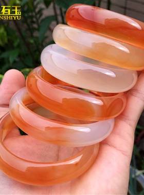 天然a货巴西冰种俏色红玛瑙玉镯冰透红黄色玉髓手镯子直播货源