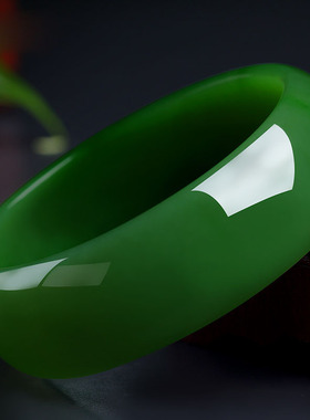 仿新疆和田玉碧玉色菠菜绿手镯帝王绿玉石镯子正阳绿加宽女款