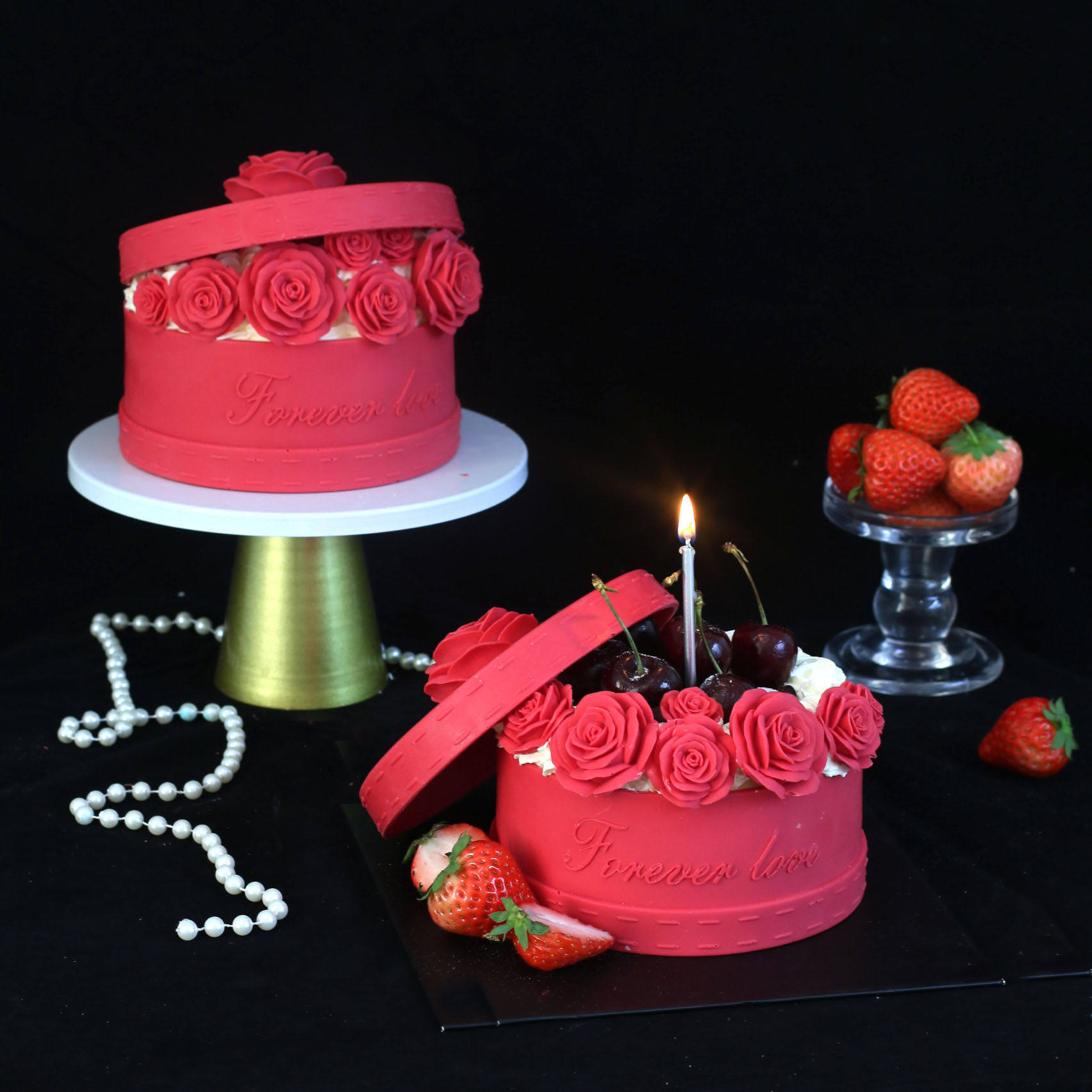情人节玫瑰礼盒巧克力蛋糕装饰成品520女神表白烘焙甜品台摆配件