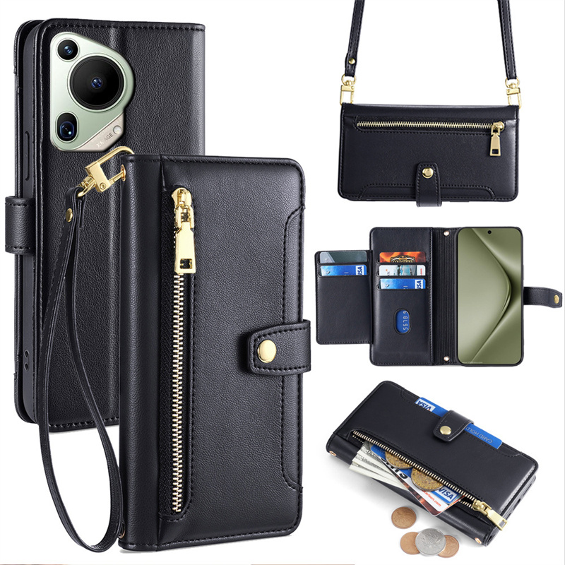 适用华为mate70pro+手机壳翻盖磁扣商务pura80ultra皮套mate60/40/30保护壳插卡p60e/50外壳支架长挂绳男女士