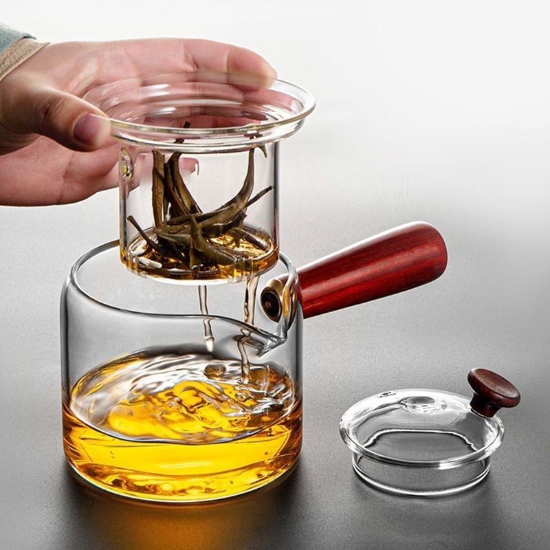 实木侧把壶电陶炉玻璃煮茶壶小型围炉煮茶器泡茶壶过滤迷你电热炉