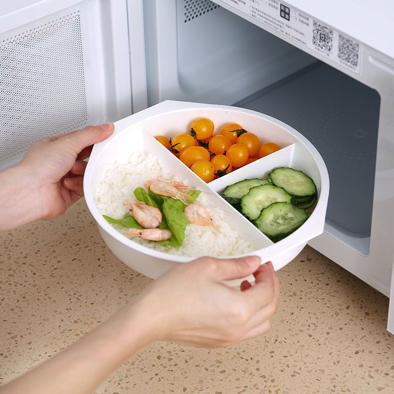 微波炉专用饭盒饭菜带盖圆形食品级塑料盒加热分隔饭盒分餐盘