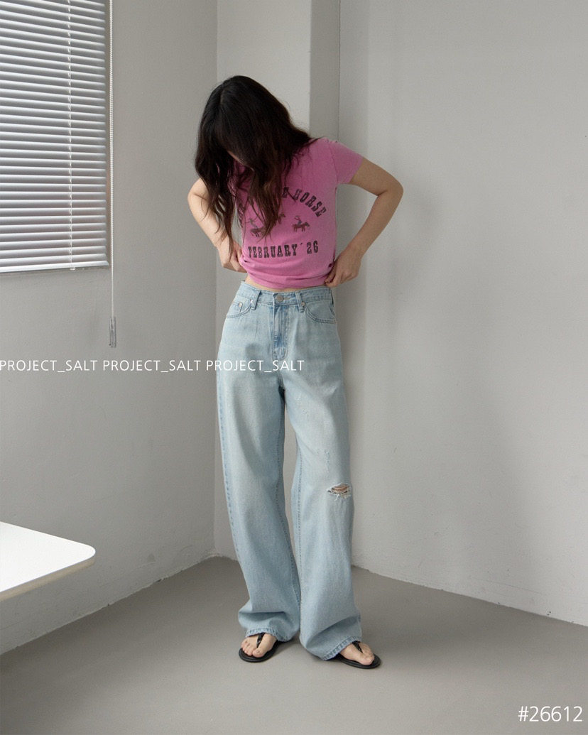 PROJECT SALT韩国代购正品2026新款破洞洋气别致百搭小众牛仔裤女