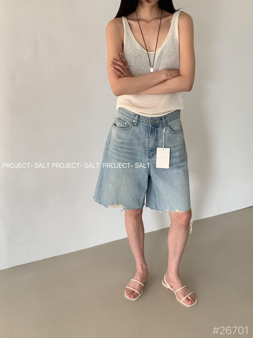 PROJECT SALT韩国代购正品2026新款高腰直筒显瘦毛边牛仔五分裤