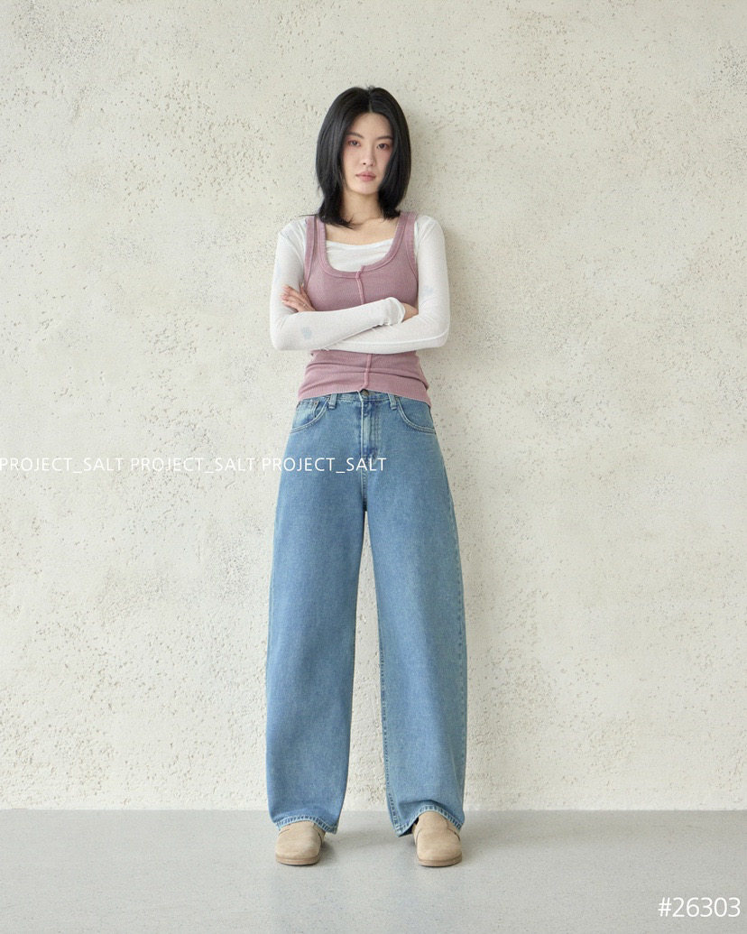 现货~PROJECT SALT韩国代购正品2026春装新款高腰宽松牛仔裤女