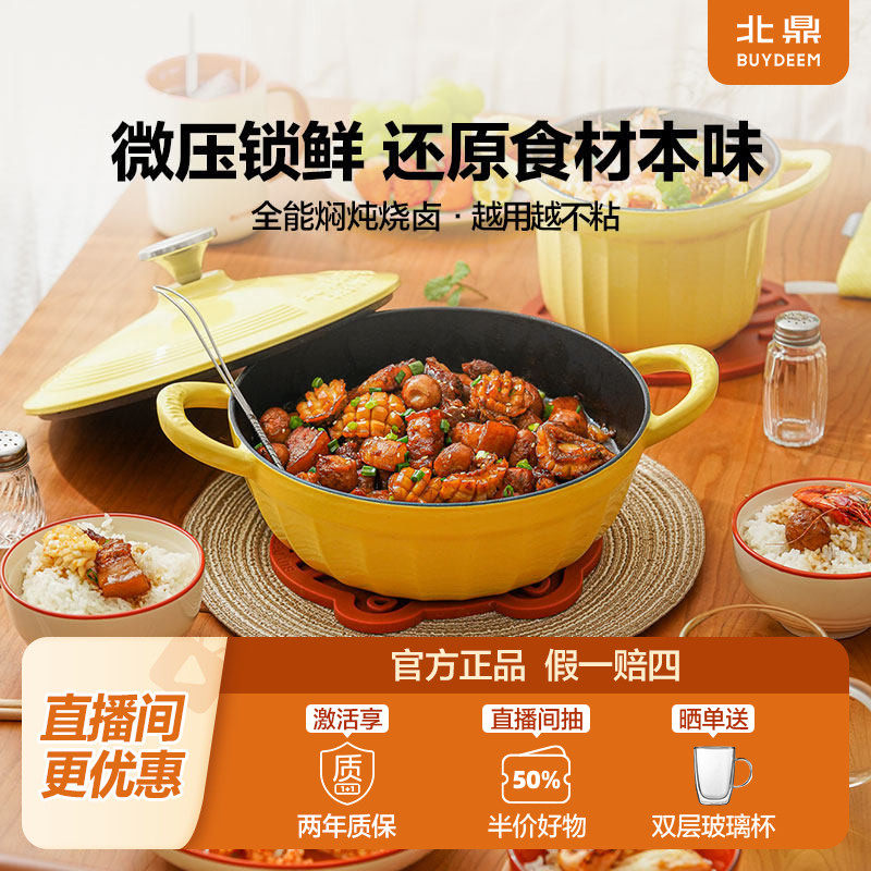 北鼎珐琅锅炖烧锅铸铁锅家用炖盅多功能煲汤炖锅无涂层焖烧锅24cm