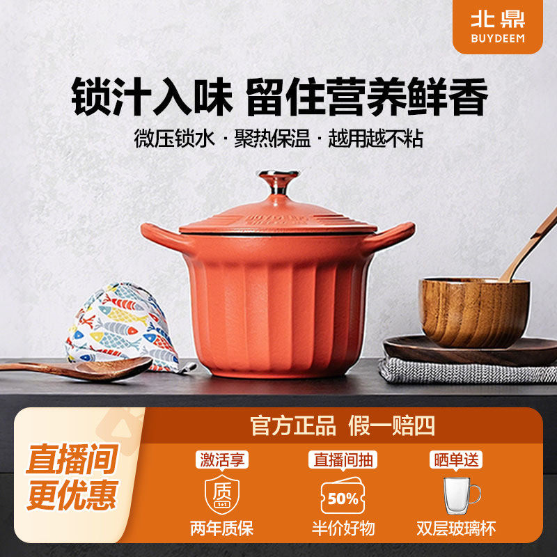 北鼎一人食铸铁珐琅锅焖煮锅家用炖锅煲仔饭砂锅煲汤油炸锅16cm