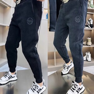 灯芯绒男士裤子2025秋冬季加绒加厚小脚裤修身束脚条绒休闲哈伦裤