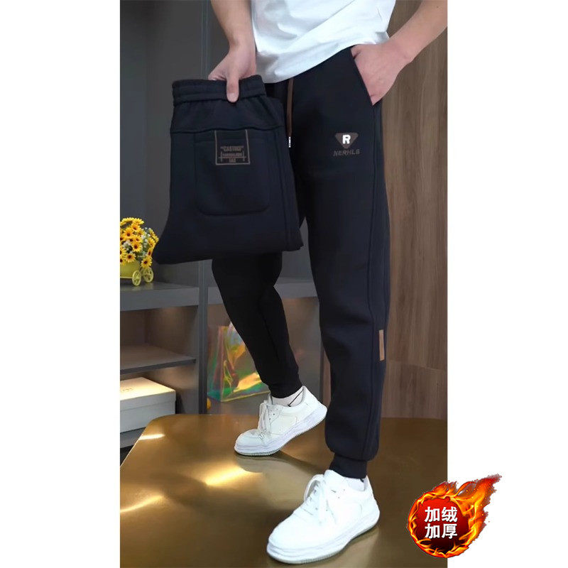 男士束脚休闲裤子2025秋冬季新款时尚小脚黑色卫裤加绒加厚哈伦裤,男装,休闲裤,淘宝优惠券,粉丝福利购,淘宝优惠卷