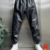 束脚防寒哈伦裤 男士 新款 外卖机车pu皮裤 百搭加绒加厚卫裤 2025冬季