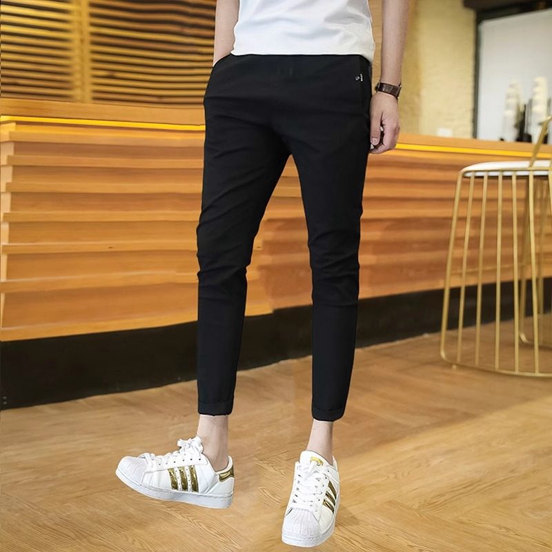 韩版修身小脚裤子男春秋季2024新款显瘦黑色西裤高级感痞帅休闲裤