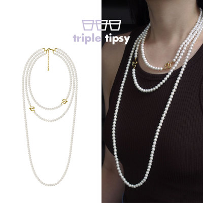 triple tipsy塞壬人鱼三层珍珠项链 蛇尾造型毛衣链 叠戴战袍