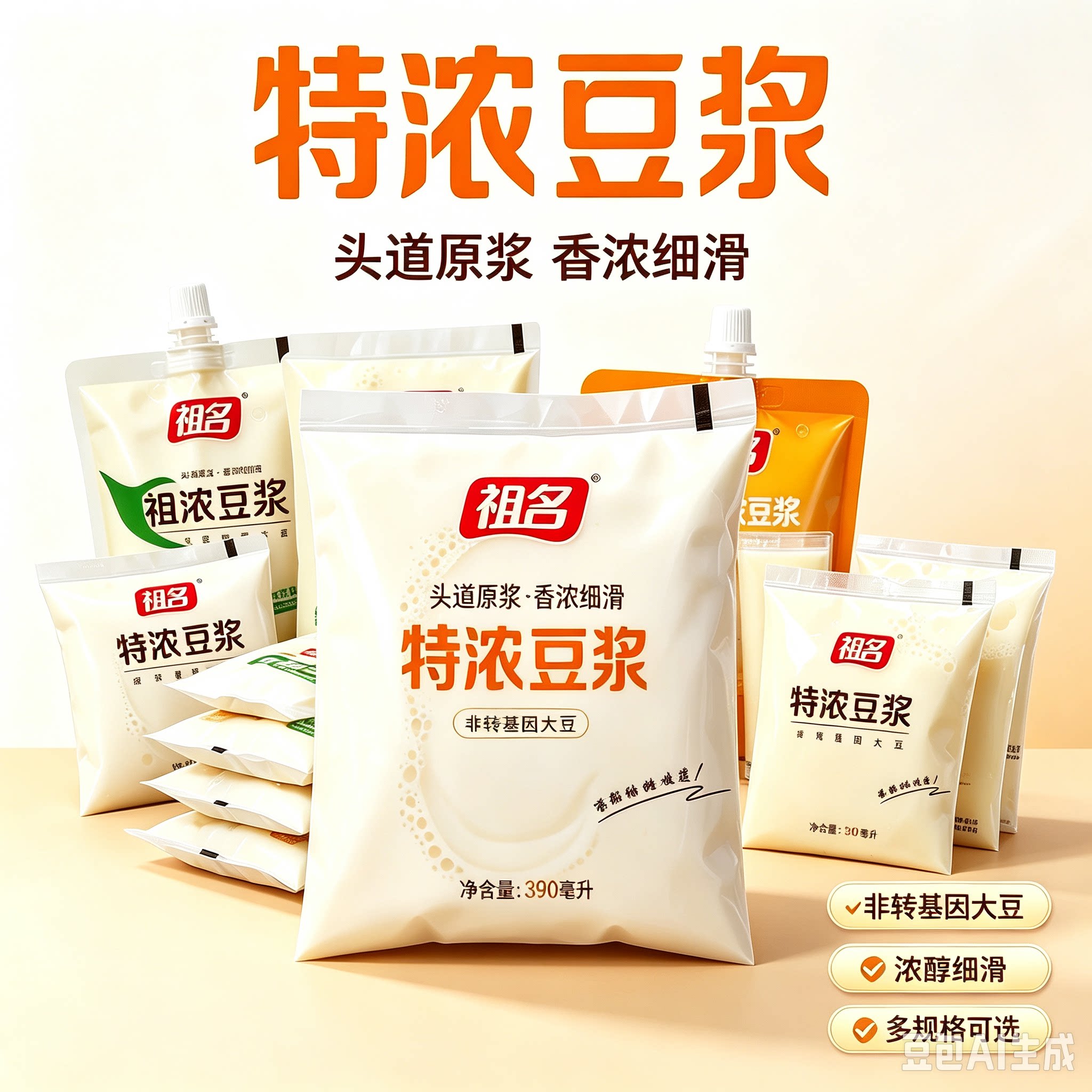 祖名特浓豆浆清爽营养早餐速食即饮豆奶饮品甜豆浆200ml*10包便携