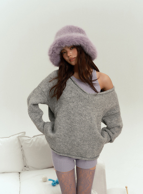 F1os 新款韩版春季时尚针织不规则v领os大毛衣长袖外套上衣2025女