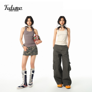 F1os 2025夏季新款原创设计修身显瘦通勤风两色铆钉扭结背心上衣