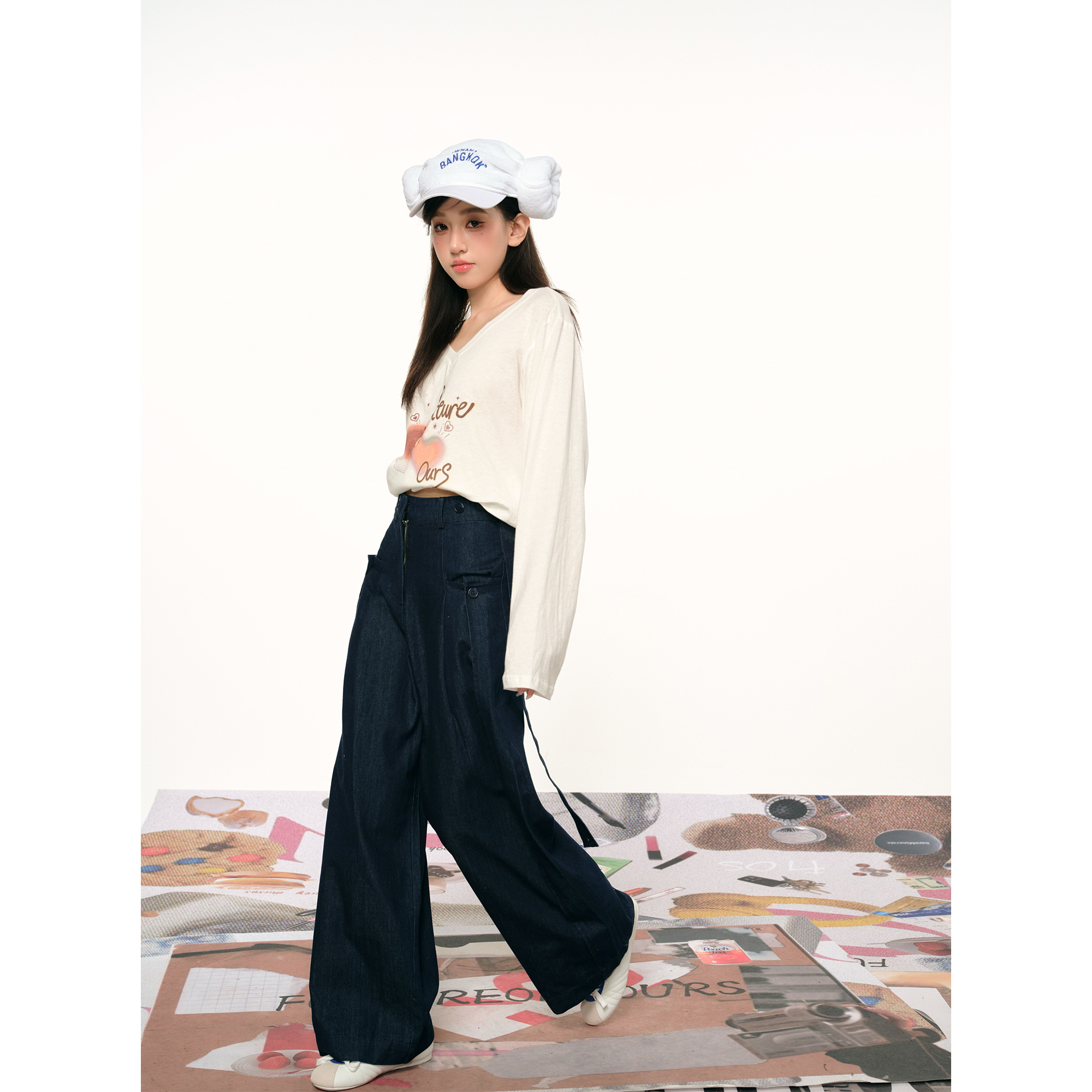 F1os不规则直筒牛仔裤