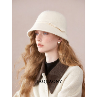 JIAOJIAONV正品小礼帽白色羊毛渔夫帽气质留洋千金感盆帽秋冬女士