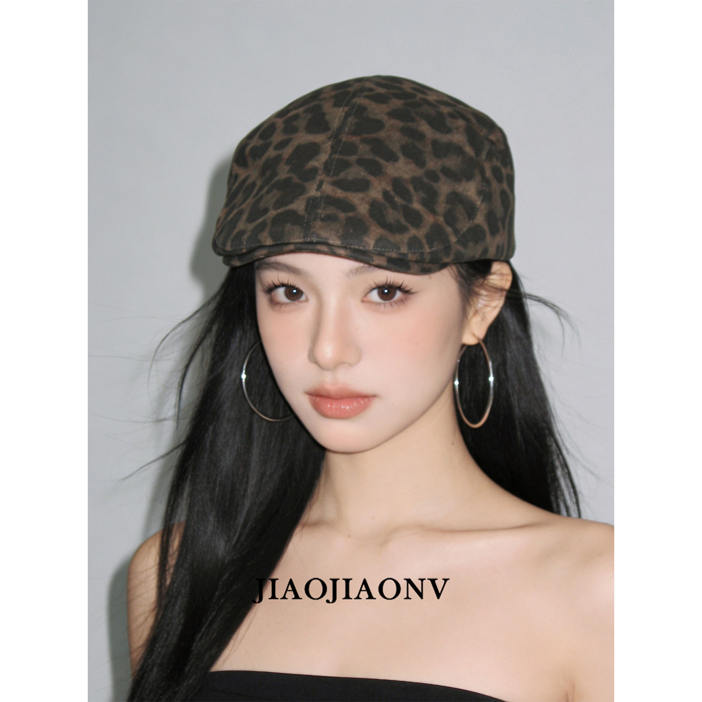超好看独特漂亮帽子复古豹纹帽女图片
