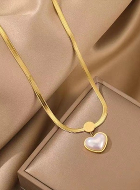 钛钢项链 蛇骨链爱心桃心心形白色吊坠项链